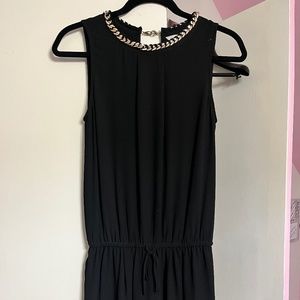 OPEN BACK FLOWY GOLD CHAIN HALTER PARTY ROMPER SMALL BLACK WITH WAIST BELT